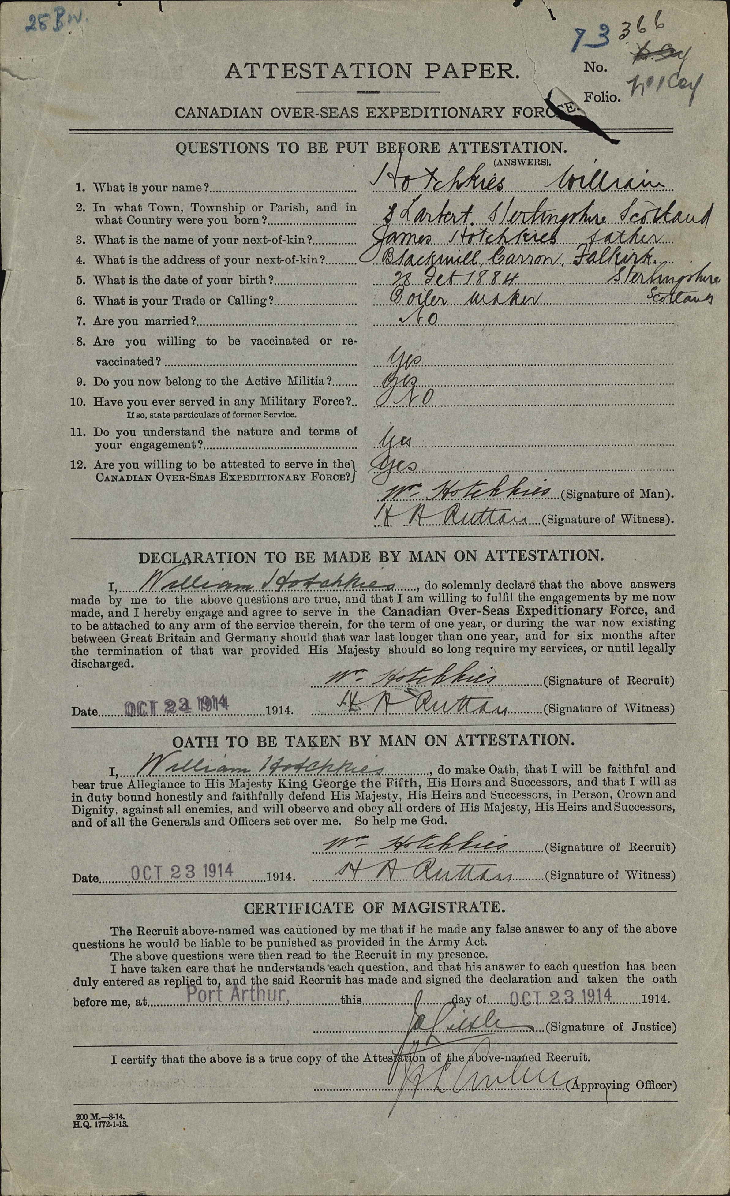 Canada, WWI CEF Personnel Files, 1914-1918